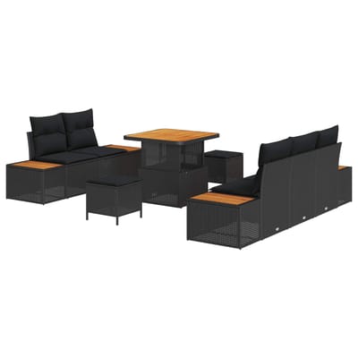 vidaXL - Tuinbank - Set - 8 - st - 7-zits - Zwart - Poly - Riet - en - Poedergecoat - Staal