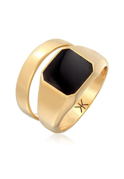 KUZZOI - Ring - Heren Zegel Band Vierkant Set van 2 met email in 925 Sterling Zilver - Heren