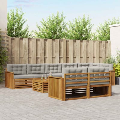vidaXL - Buiten - bank - set - 9 - st - Natuurlijk - en - Licht - Grijs