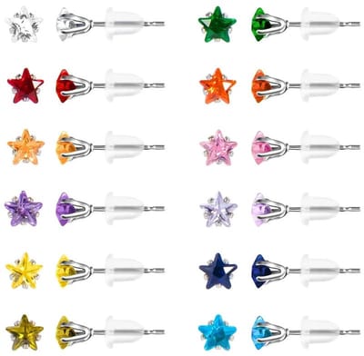 Aramat Jewels | Oorbellen | RVS Zweerknopjes Ster met Zirkonia - Sterretjes Oorstekers | Zilverkleurig / Rood / 5mm | |3mm | Staal | Kinderen, Volwassenen | Verkleurd niet