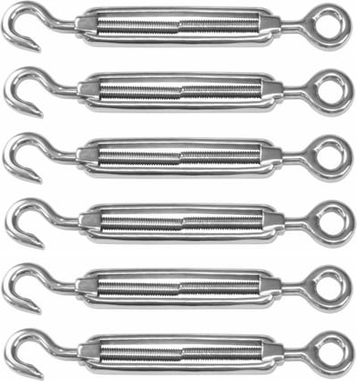 AMIG Spanschroeven/draadspanner met haak/oog - 6x - 11cm - 316L RVS - 120kg - M6 schroefdraad