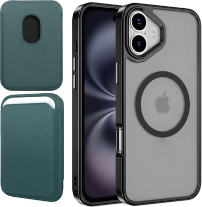Hoesje + Pasjeshouder geschikt voor iPhone 16 - Portemonnee geschikt voor MagSafe - Magnetisch - Pasjes Houder - Creditcardhouder - Turqoise