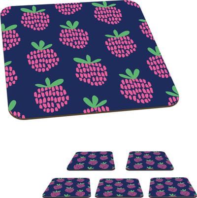 Onderzetters voor glazen - Patroon - Framboos - Retro - 10x10 cm - Glasonderzetters - 6 stuks