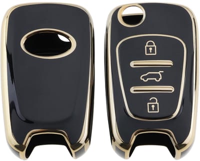 Store_7 - Autosleutelhanger Case - Vervanging Sleutelhanger - Silicagel - Goud en Zwart - Compatibel met Kia - Set van 2
