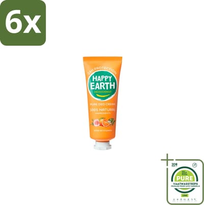 Happy Earth – Deodorant Cream – 100% Natuurlijk Rose Petitgrain – 40 ml - Voordeelverpakking - 6 stuks - Natuurlijke deodorant - Deodorant crème
