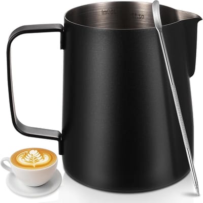 350 ml roestvrijstalen melkkannetje voor espresso, professioneel schuimkan met anti-aanbaklaag en ergonomisch handvat
