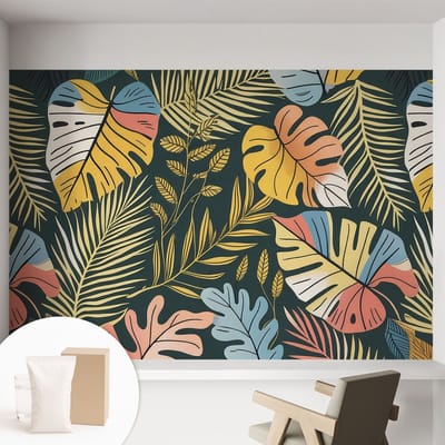 Coloray Behang - Tropische energie Wanddecoratie - 152x104 cm - Geel Behang - Voor natuurliefhebbers en liefhebbers van kleurrijke patronen - Behang Voor de woonkamer, slaapkamer en kantoor - Muurbehang Bloemen en planten