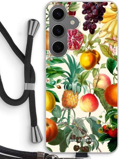 Case Company® - Hoesje met koord geschikt voor Samsung Galaxy S24 hoesje met Koord - Classic Flora - Telefoonhoesje met Zwart Koord - Bescherming aan alle Kanten en Over de Schermrand