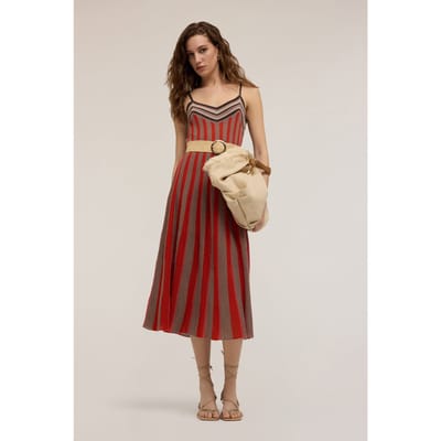 Motivi Striped Lurex Knit Flared Dress Red Size: XS | Midi Dresses Outlet | Dames | Rood