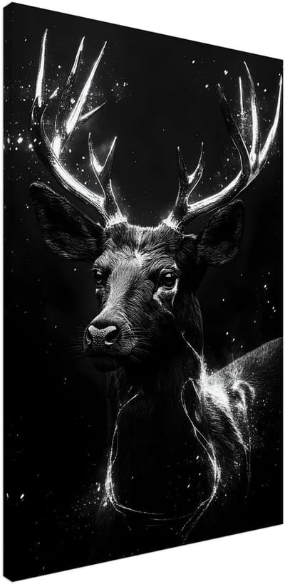 Canvas Schilderij - Deer portrait 60x90 cm - Dieren Wanddecoratie Woonkamer & Slaapkamer