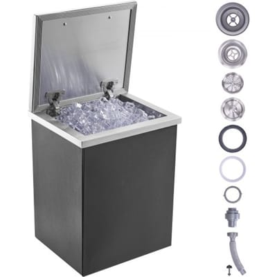 VEVOR Drop-in ijsbox, 28,52 L roestvrijstalen ijskoeler, 355 x 305 x 461 mm commerciële ijscontainer met scharnierend deksel, ingebouwde ijsopslagkist, afvoerpijp en afvoerplug inbegrepen
