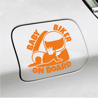 Bumpersticker - Baby Biker On Board - 12 X 12 - Oranje