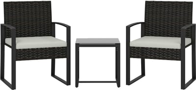 Gutent Loungesets - Bistroset - 3 Delig - 2 Tuinstoelen - Salontafel - Incl Afneembare Kussens - Ratten - Crèmewit