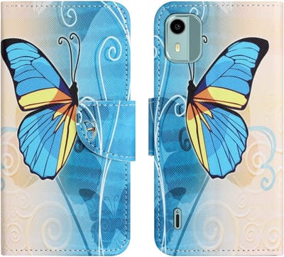 Coverup Hoesje - Geschikt voor Nokia C12 Hoesje - Coverup Book Case - Blauwe Vlinder