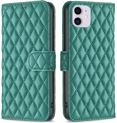 BINFEN Hoesje - Geschikt voor iPhone 11 Hoesje - BINFEN Rhombus Book Case - Groen