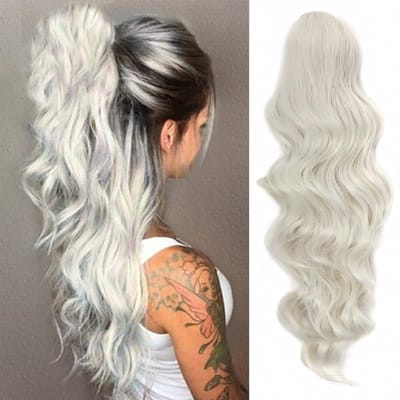 Dailygoods- Paardenstaart Haarstukje - Clip-extensions met Trekkoord - Lange Golvende Haarverlenging - Natuurlijke Pruik - Krullende Paardenstaart - Veiligheidswaarschuwing: Houdt Weg van Vuur