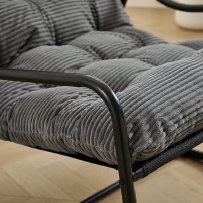 Buiten schommelstoel, comfortabel kussen, met zacht dik kussen, voor woonkamer, slaapkamer, leeskamer, zwart frame met Grijs kussen（Corduroy fabric）
