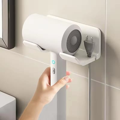 Föhnhouder – Badkamer Wandhouder met Stekkerhouder – Mat Zwart – Ruimtebesparend & Stijlvol - C3.1