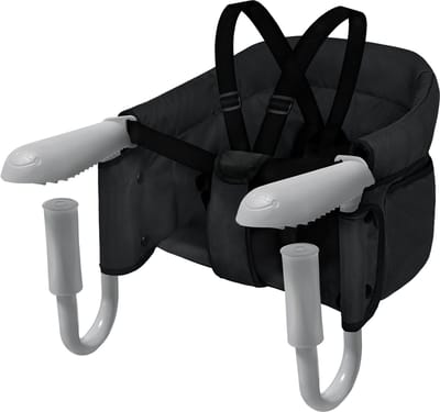 Opvouwbare kinderstoel met draagtas, antislipklemmen en opbergvakje, draagbare kinderstoel voor tafels van 2-8 cm dik, zitverhoger, kinderstoel, draagvermogen 15 kg, zwart NAIZY