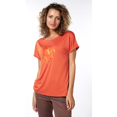 EsQualo T-shirt Modal Turn Up Sleeve Rust Maat: S | Tops Outlet | Dames | Oranje
