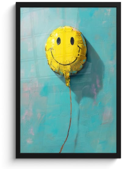 Poster in lijst - Fotolijst 40x60 cm - Posters - Ballon - Geel - Smiley - Posterlijst zwart - Decoratie - Wanddecoratie woonkamer - Muurdecoratie slaapkamer