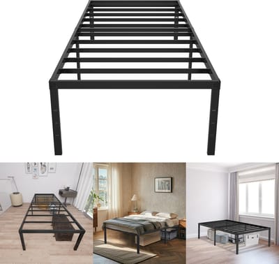 Froadp Modern bedframe Metalen bed 90x200 cm Platformbed van metaal Robuuste stalen latten Eenpersoonsbed Zwart Hoogte 41,5 cm Opbergruimte onder het bed voor slaapkamer Gastenkamer