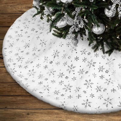 Dailygoods- Kerstboomrok 45 cm - Zilveren Sneeuwvlok - Duurzaam - Pluche Stof - Klittenband - Elegante Decoratie - Kerstboomdeken