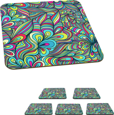 Onderzetters voor glazen - Fantasy - Design - Kleuren - Retro - 10x10 cm - Glasonderzetters - 6 stuks