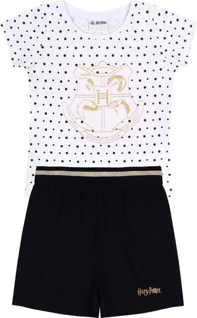 Set van witte polka dots blouse en zwarte Harry Potter shorts 6 jaar  116 cm