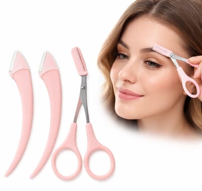 Wenkbrauwschaar met Kam & 2 Wenkbrauw Trimmers – Wenkbrauwschaartje Set Roze – Precisie Schaar en Trimmer – 3-Delige Set