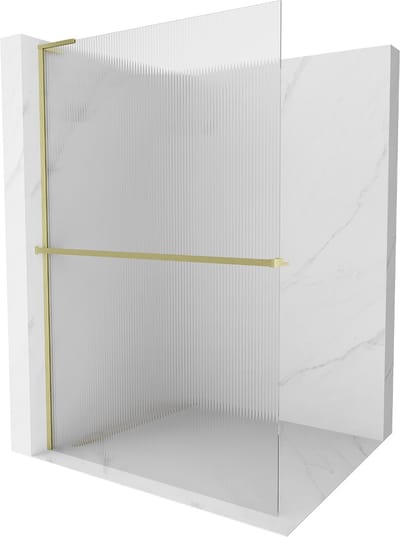 Mexen Kioto+ L douchewand met plank Walk-in 70 x 200 , strepen, geborsteld goud - 800-070-123-55-09