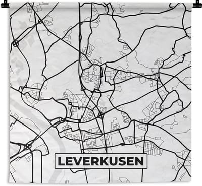 Wandkleed - Wanddoek - Leverkusen - Stadskaart - Kaart - Plattegrond - 180x180 cm - Wandtapijt