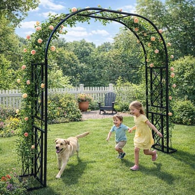 Rozenboog Metaal - Tuinboog Klimplantenrek - Planten Ondersteunen - Vierkante Stalen Buizen - 180x230x40cm - Groen