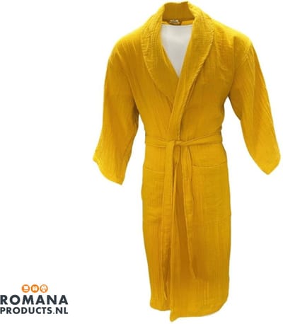 Romana Products Muslin - Badjas Unisex - Kamerjas - Ochtendjas - Oker Geel - Maat L/XL - Katoen - Badmantel