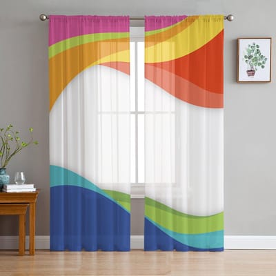 Kleur Golf Illustratie Tule Gordijnen Voor Woonkamer Huisdecoratie Raamgordijn Keuken Transparant Voile Gordijn 135W x 114H(cm) multi