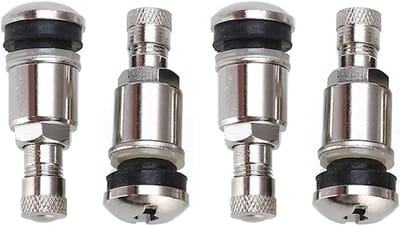Set van 4 zilveren metalen ventielen voor wielen - Geschikt voor auto, motor en fiets - Lichtgewicht en duurzaam (42 x 11 mm)