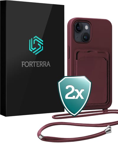 Hoesje Geschikt voor iPhone 13 Pashouder Case Siliconen Hoes Met Koord - Hoes Geschikt voor iPhone 13 Met Telefoonkoord Hoesje Back Cover Met Pasjeshouder - Aubergine - 2 PACK