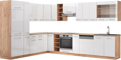 Vicco Hoekkeuken Fame-Line, Wit Hoogglans/Goudkleurig Eiken, 347 x 257 cm, WB Eik