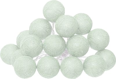 Atmosphera LED Lichtslinger Land balletjes Celadon groen- Lichtslingers katoen - Cotton ball - 16 Ballen - Dia 3.5 cm - Guirlande