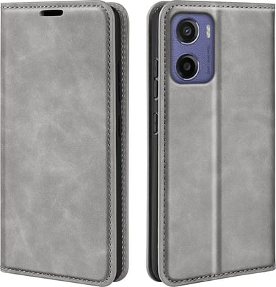 MobyDefend Hoesje - Geschikt voor Motorola Moto E15 / G05 - Luxe Wallet Bookcase (Magnetische Sluiting) - Grijs