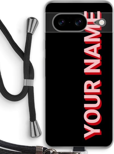 Gepersonaliseerd - Case Company® - Hoesje met koord geschikt voor Google Pixel 8 hoesje met Koord - Namecase - Telefoonhoesje met Zwart Koord - Bescherming aan alle Kanten en Over de Schermrand