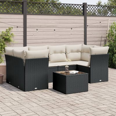 vidaXL - 7-delige - Loungeset - met - kussens - poly - rattan - zwart