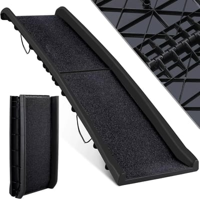 NaevaMi Opvouwbare Hondenloopplank - 156x40x14 cm - Draagbaar & Lichtgewicht - Antislip Huisdierhelling - Inklapbare Autoloopplank - Voor Grote & Kleine Honden - Tot 90 kg - Veilig & Stabiel - Voor Auto, SUV, Trunk & Hoogteverschillen - Zwart
