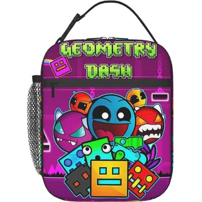 Videogame Geometry Dash Geïsoleerde Lunchtas voor Vrouwen Kinderen Draagbare Voedseldozen Thermische Lunchbox Tote One Size purple