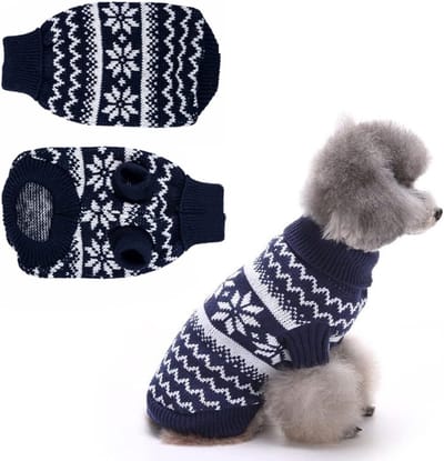Knitted Kersttrui voor Kleine Honden, Warme Hondenkleding, Feestelijke Hondensweater, S-Blue
