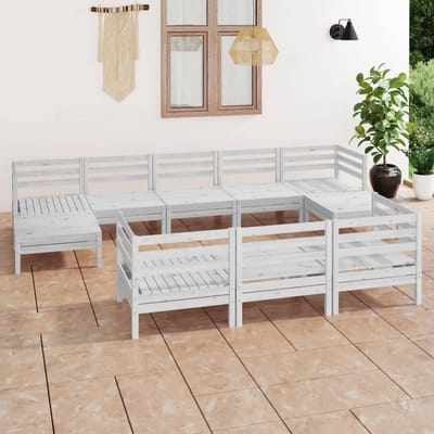 vidaXL - 3083385 - - 10-delige - Tuin - Lounge - Set - Wit - Stevig - Hout - Grenen