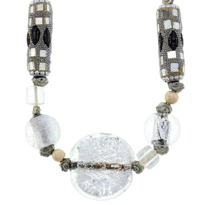 Behave® Ketting zilverkleur met glaskralen - 46,5 cm
