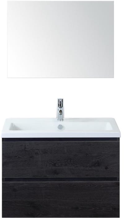 Vogue Badmeubelset 80 cm - Greeplijst in Kleur - Black Oak - Keramische Wastafel Wit 1 Kraangat met Spiegel