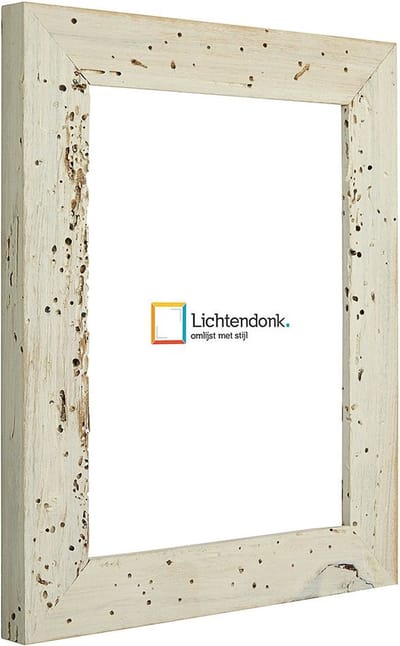 Fotolijst - Fotokader Wit Verouderd Hout - met echte houtworm gaatjes - Fotomaat 20x60 - Ontspiegeld ACRYLITE - Art.nr. 1009971320603