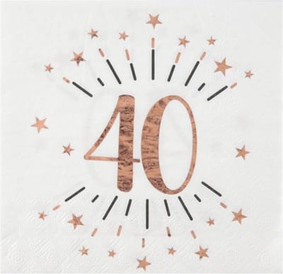 Santex Verjaardag feest servetten leeftijd - 10x - 40 jaar - rose goud - 33 x 33 cm